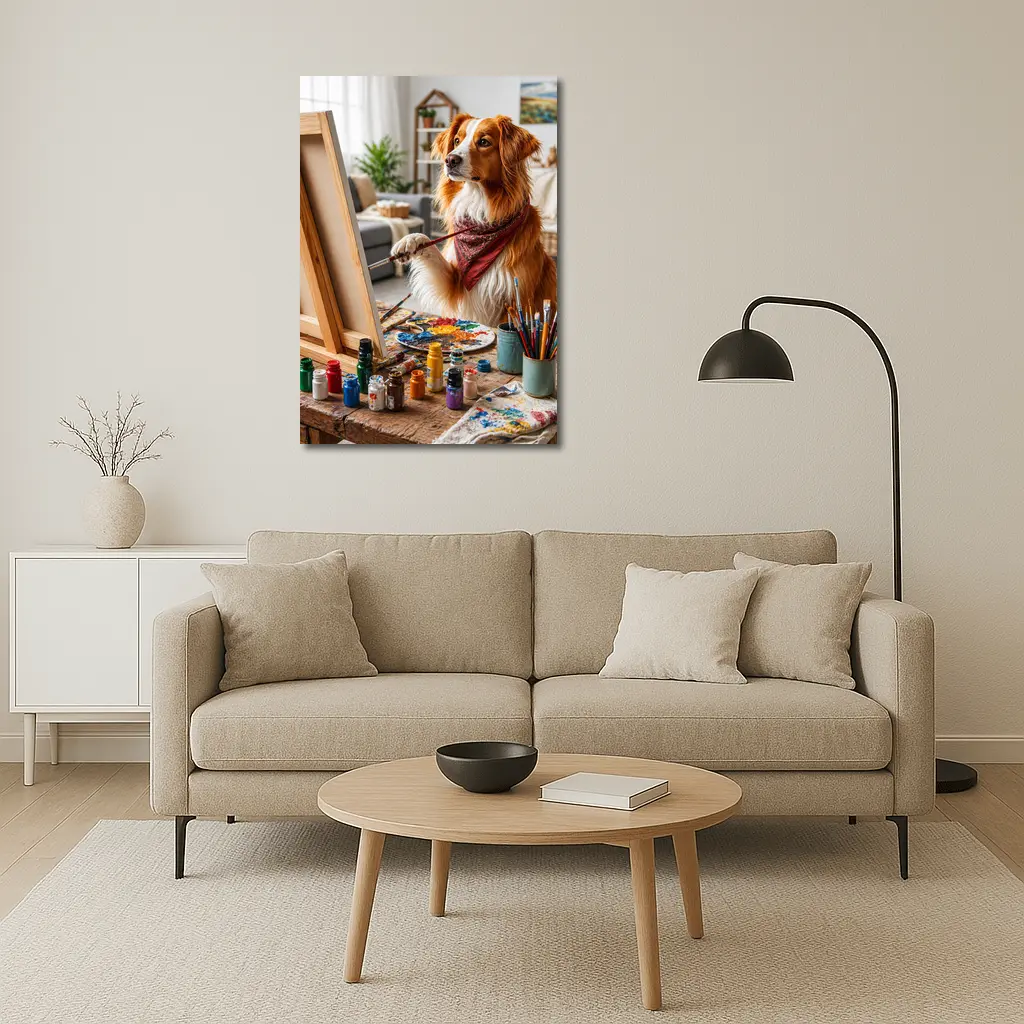 Golden Retriever Dog Painting in Art Studio – Wall Art