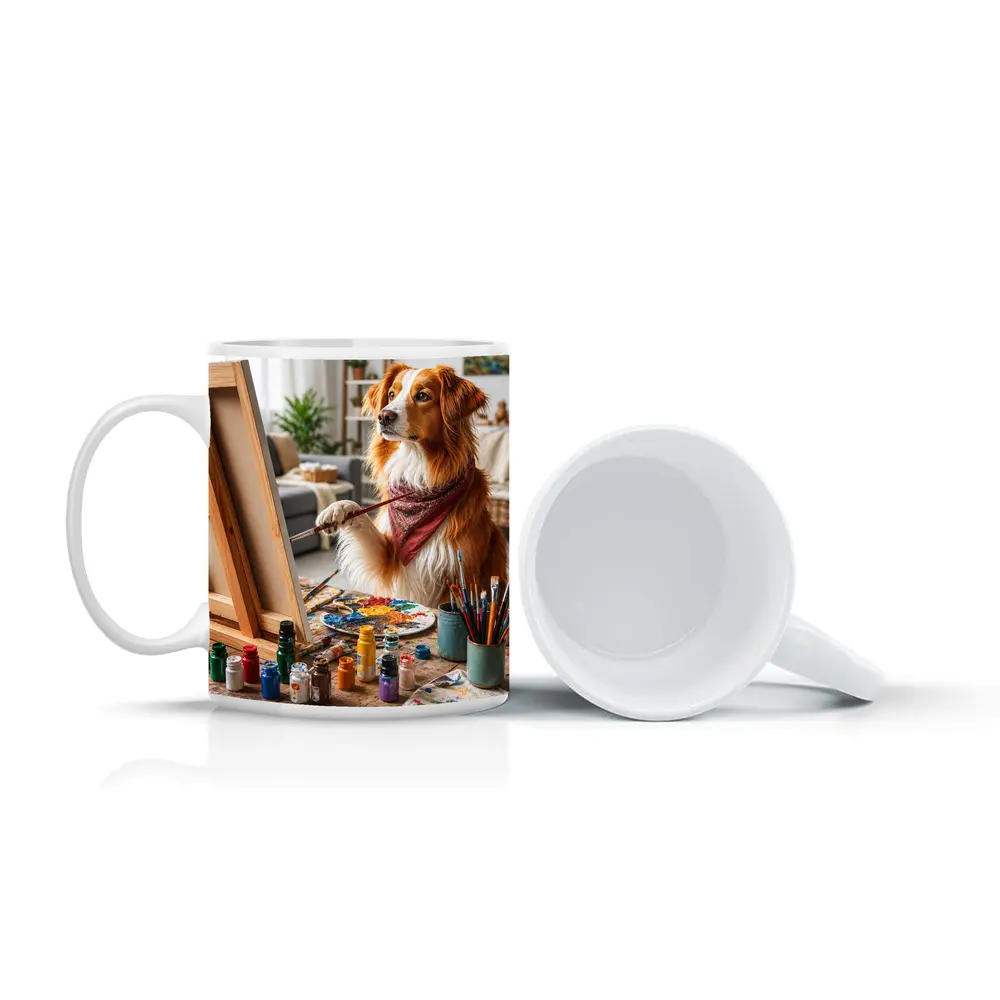 Golden Retriever Dog Painting in Art Studio – Mugs