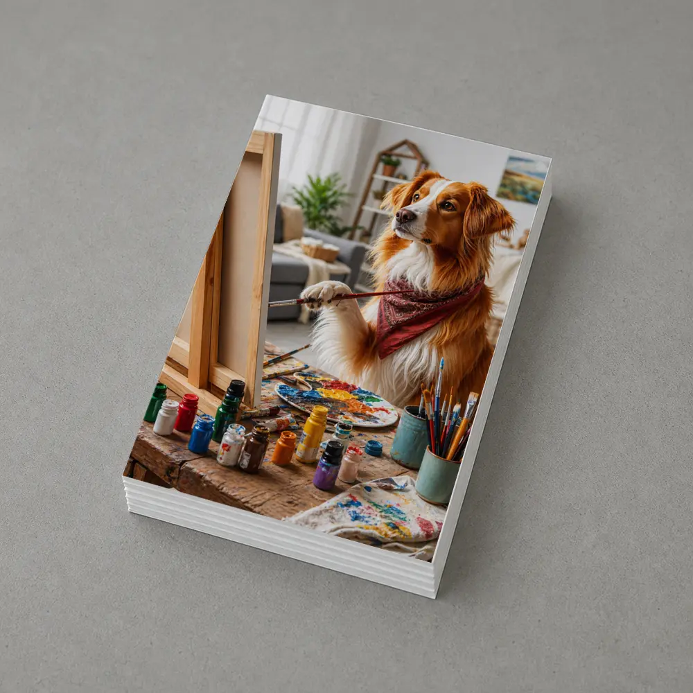 Golden Retriever Dog Painting in Art Studio – Postcards