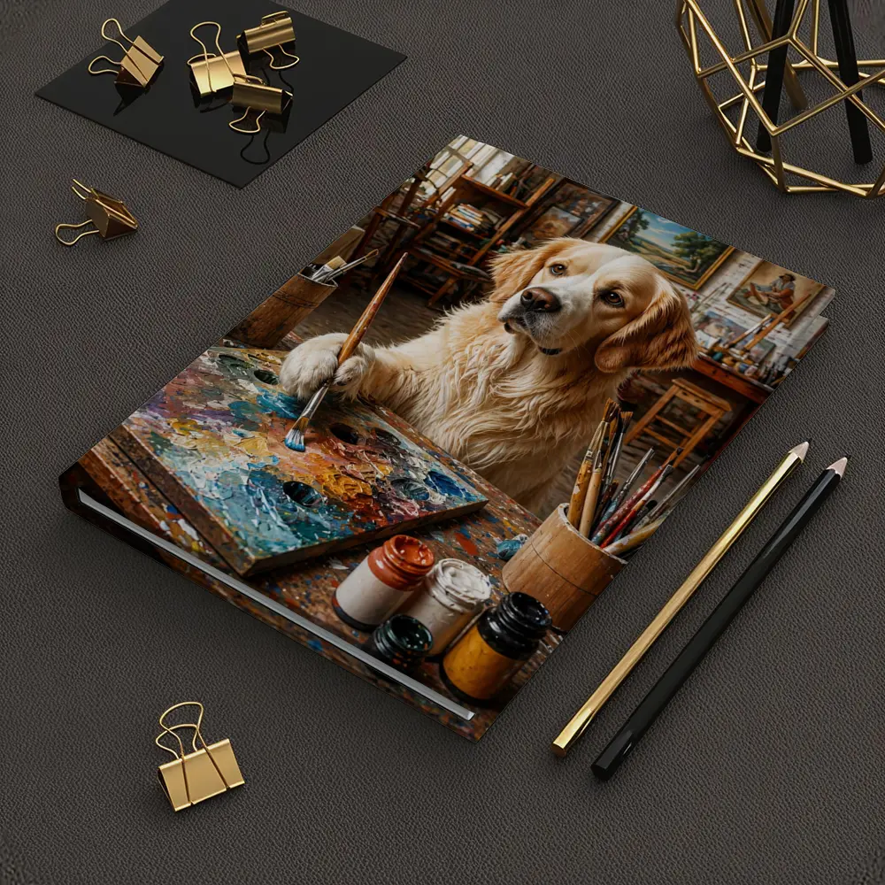 Golden Retriever Artist Painting in Studio – Notebooks
