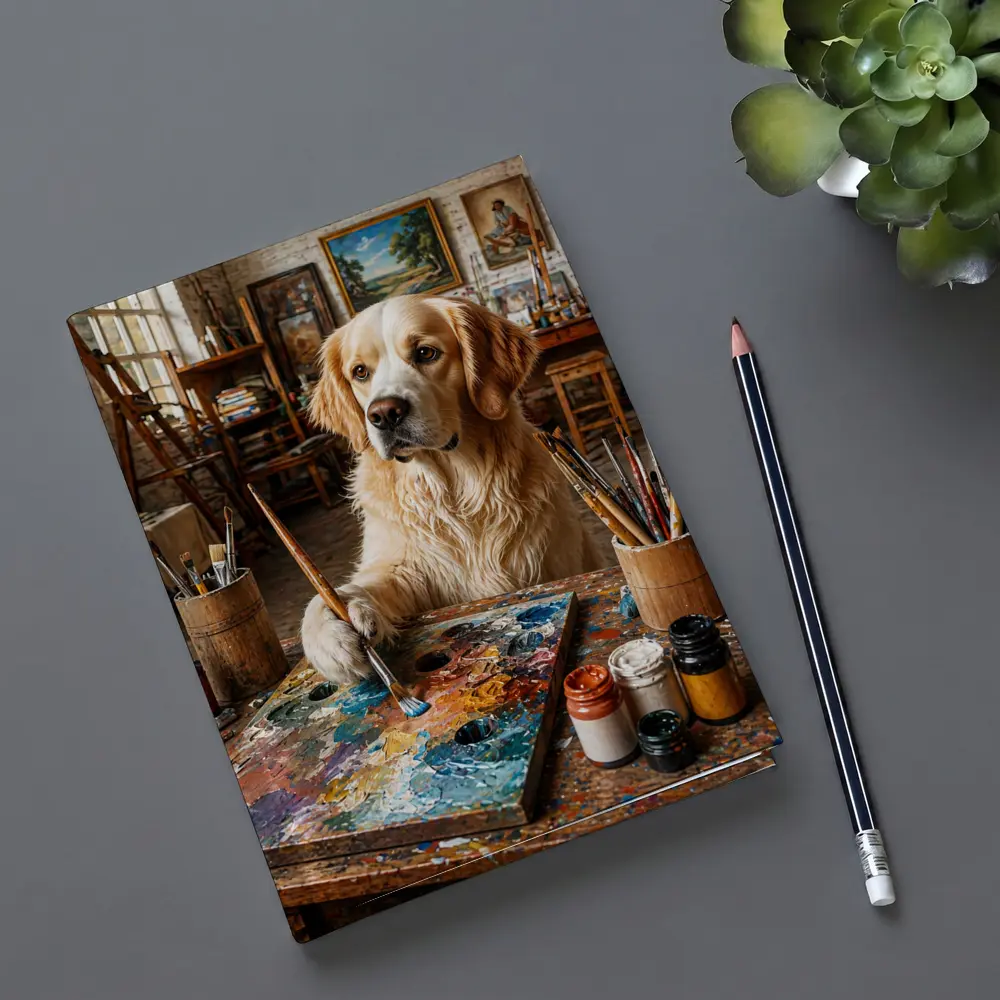 Golden Retriever Artist Painting in Studio – Notebooks
