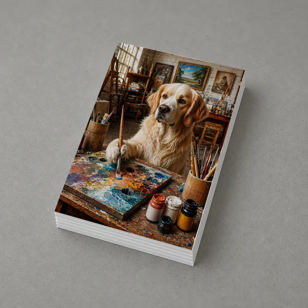 Golden Retriever Artist Painting in Studio – Postcards