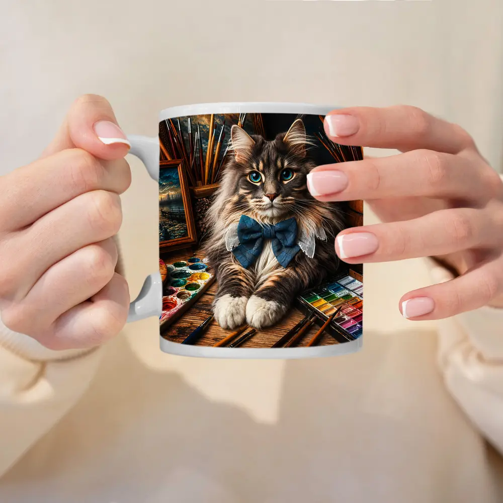 Maine Coon Cat Artist With Paintbrushes – Mugs