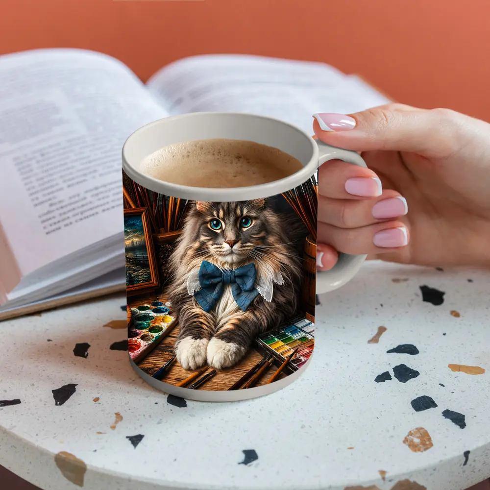 Maine Coon Cat Artist With Paintbrushes – Mugs