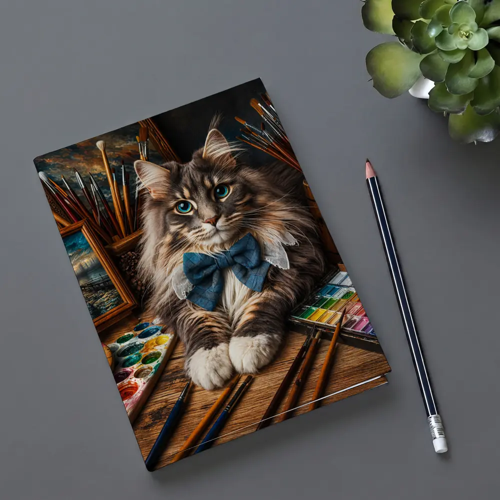 Maine Coon Cat Artist With Paintbrushes – Notebooks