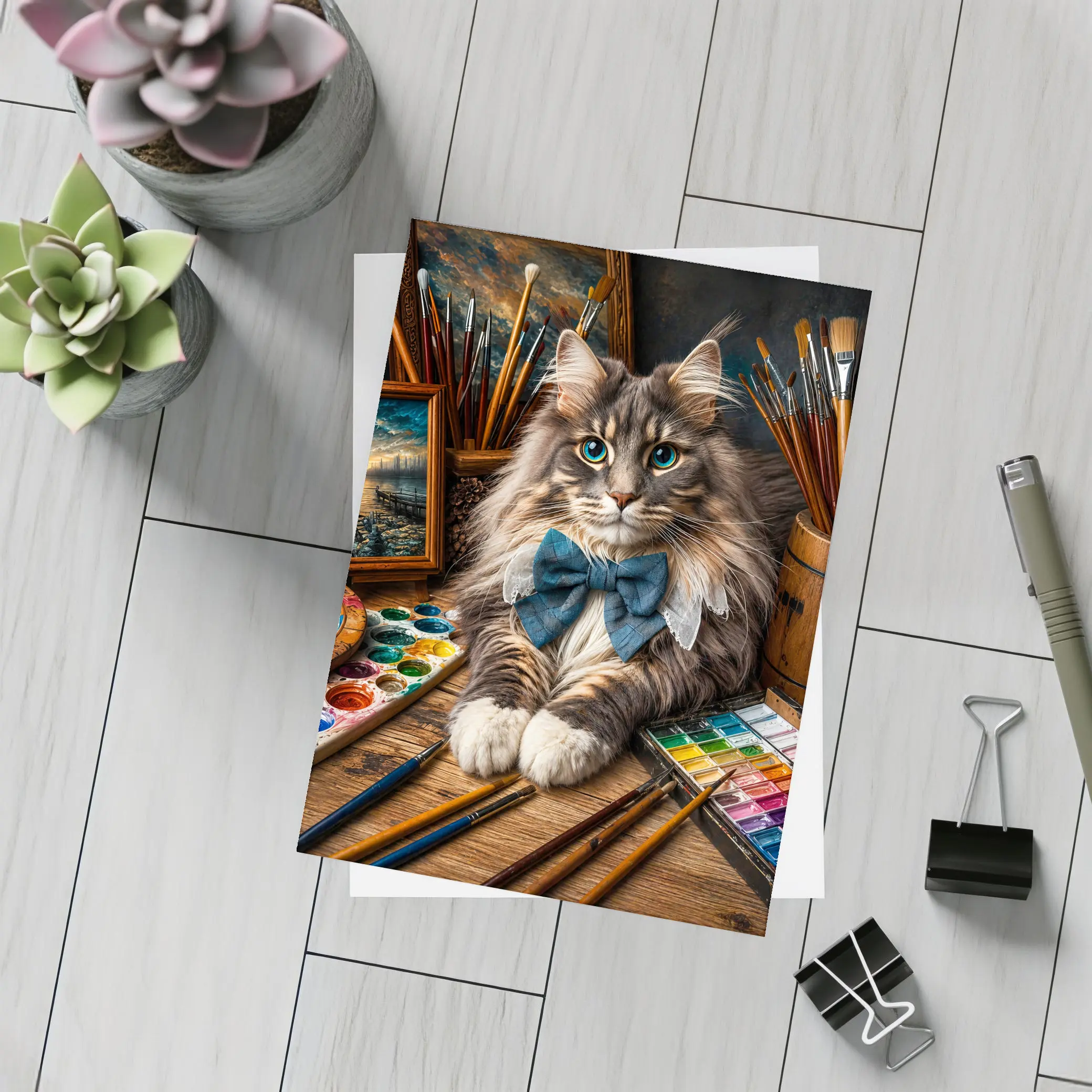 Maine Coon Cat Artist With Paintbrushes – Postcards