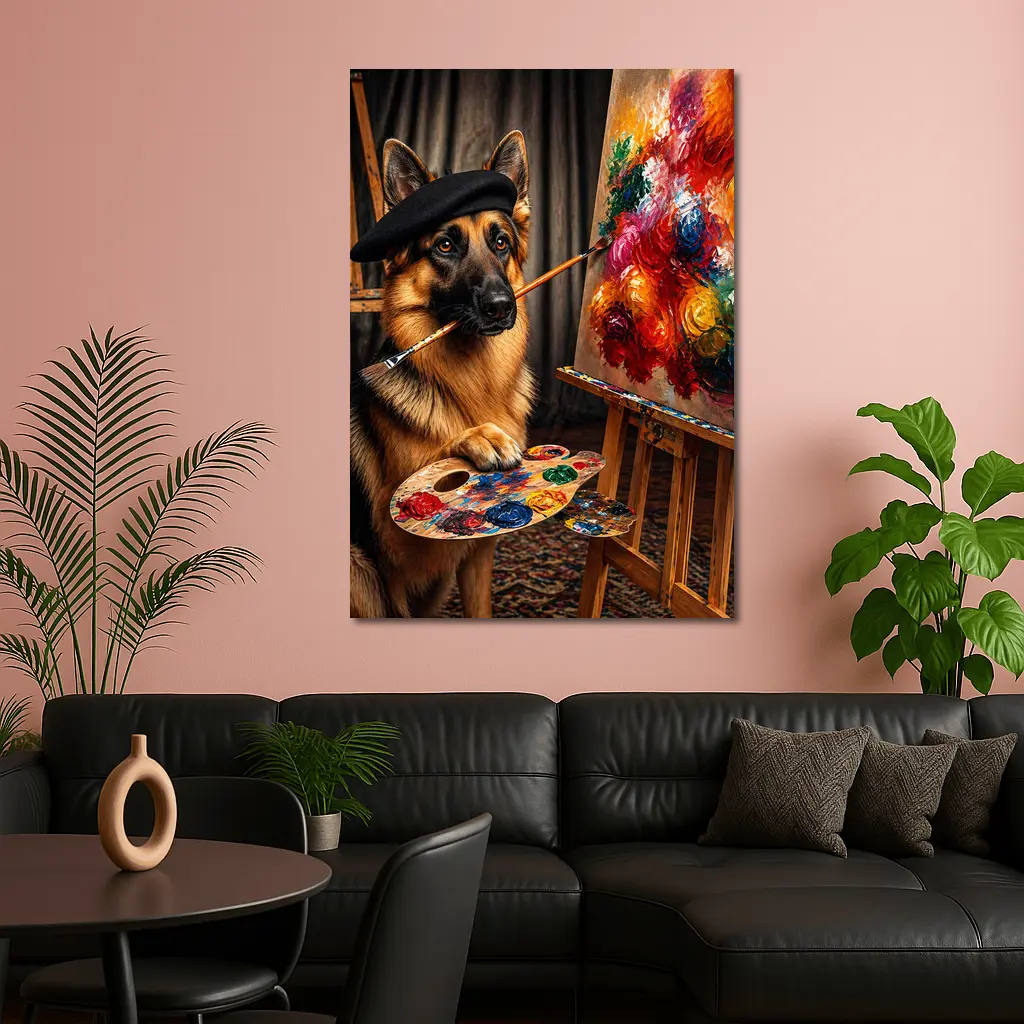 German Shepherd Artist Painter Beret Studio – Wall Art