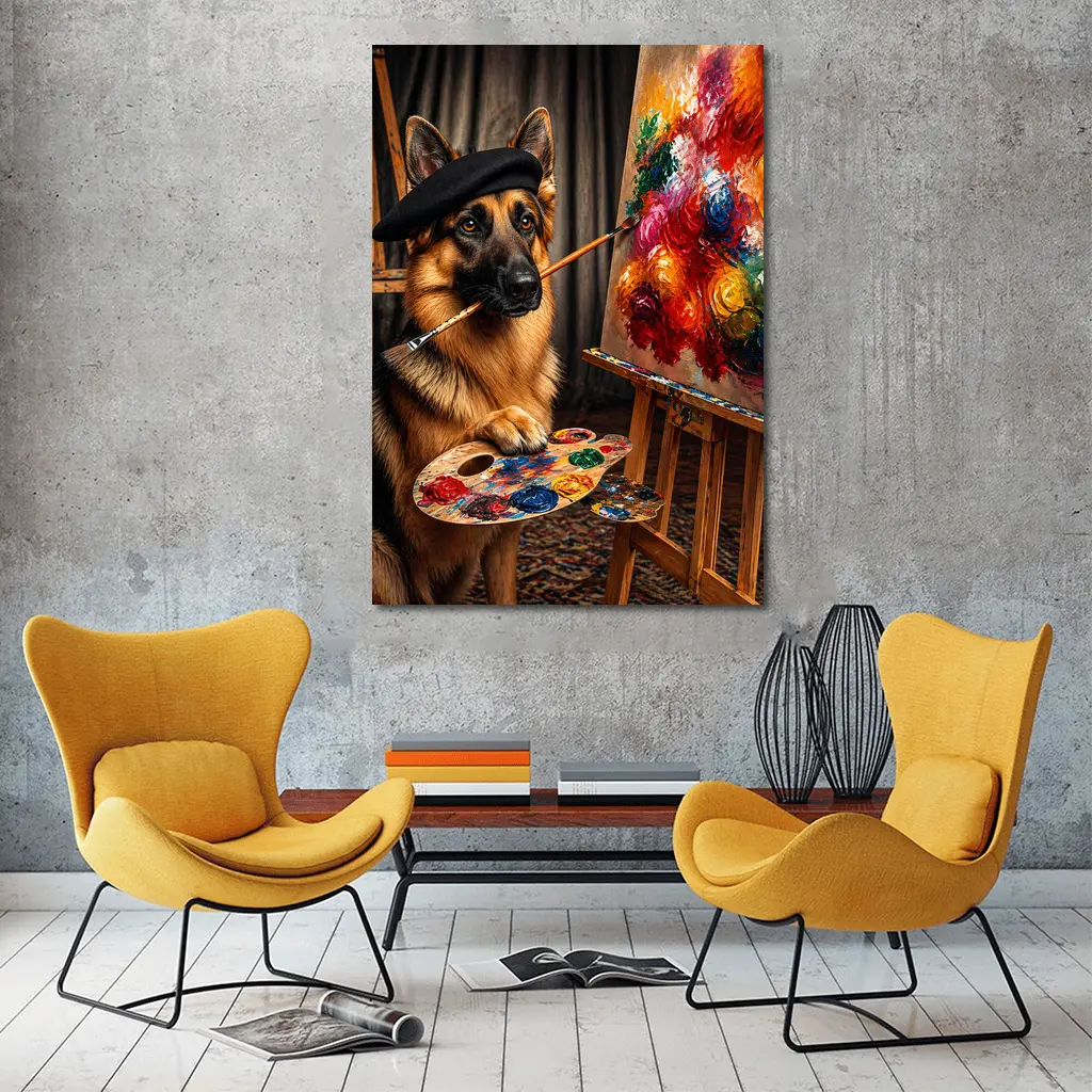 German Shepherd Artist Painter Beret Studio – Wall Art
