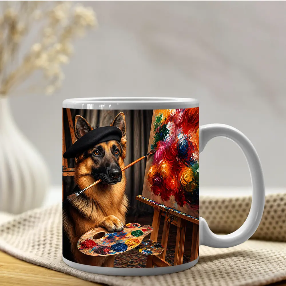 German Shepherd Artist Painter Beret Studio – Mugs