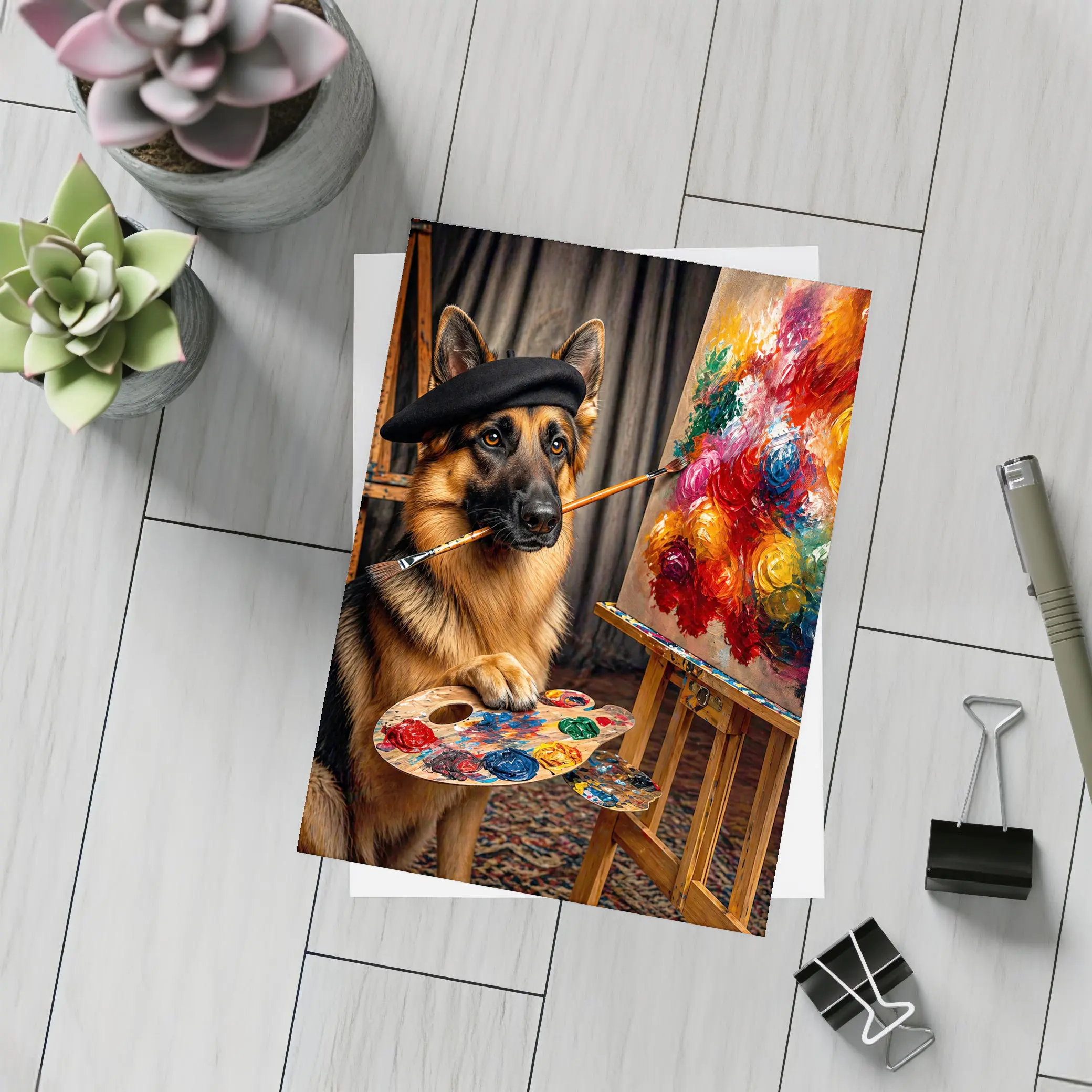 German Shepherd Artist Painter Beret Studio – Postcards