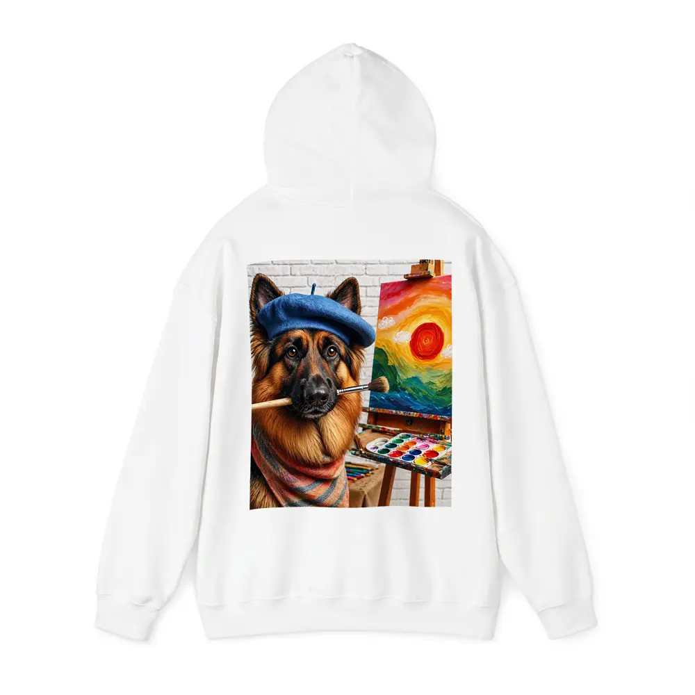 German Shepherd Artist Painting Colorful Sunset Canvas – Hoodies