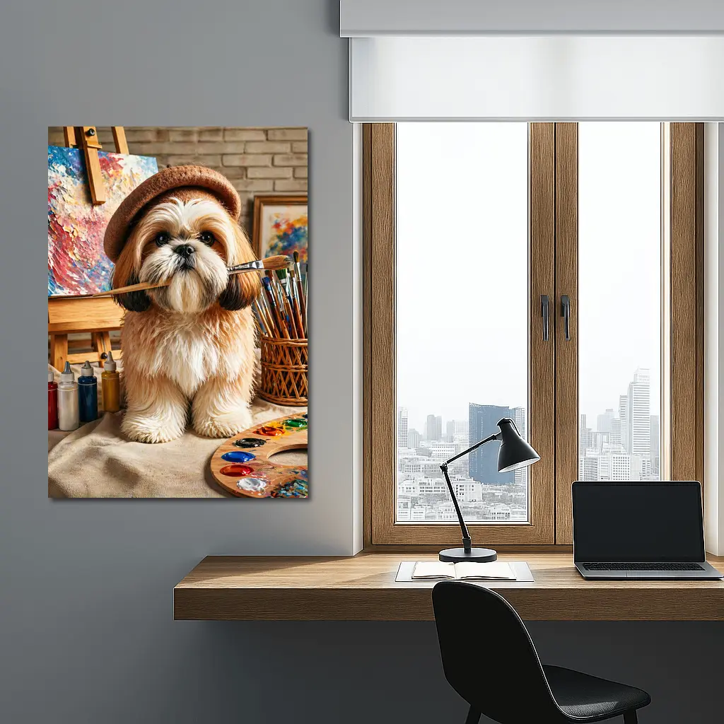 Shih Tzu Artist Dog Wearing Beret Studio – Wall Art
