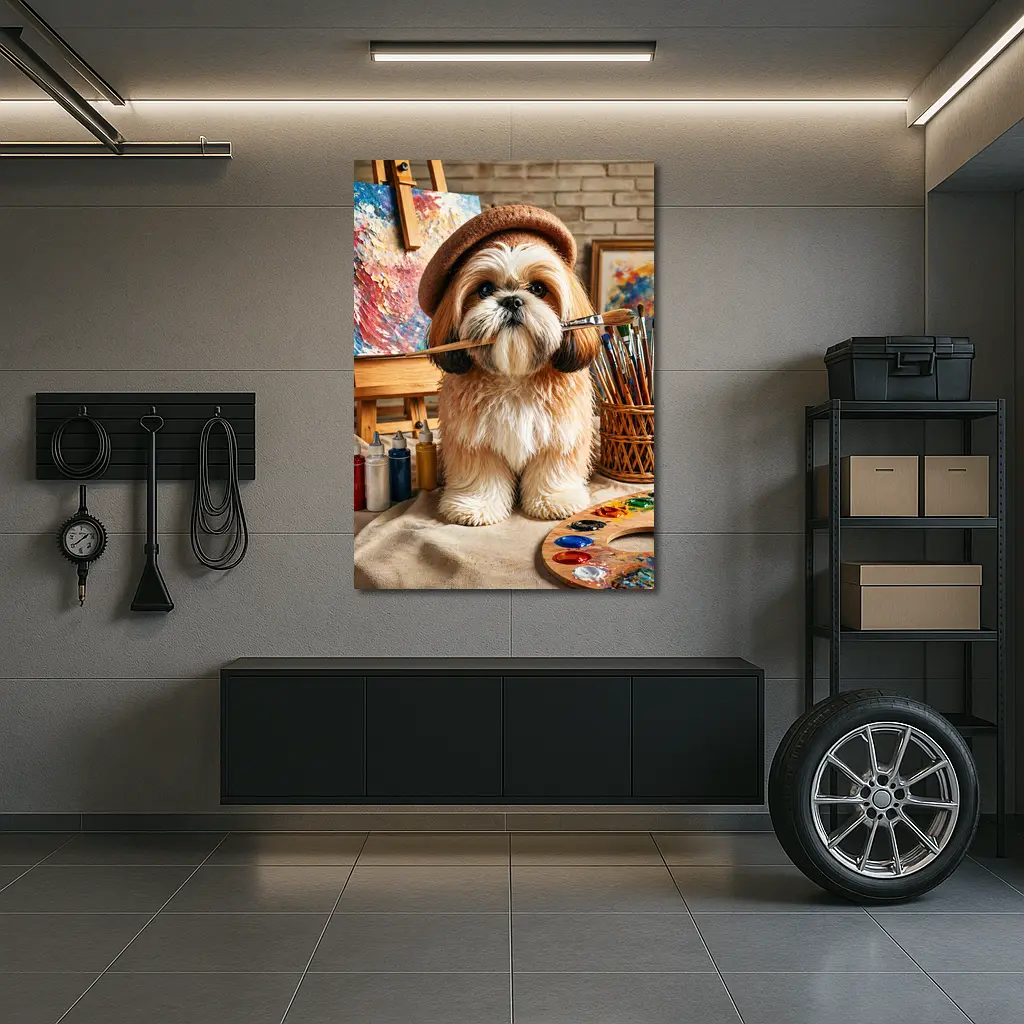 Shih Tzu Artist Dog Wearing Beret Studio – Wall Art
