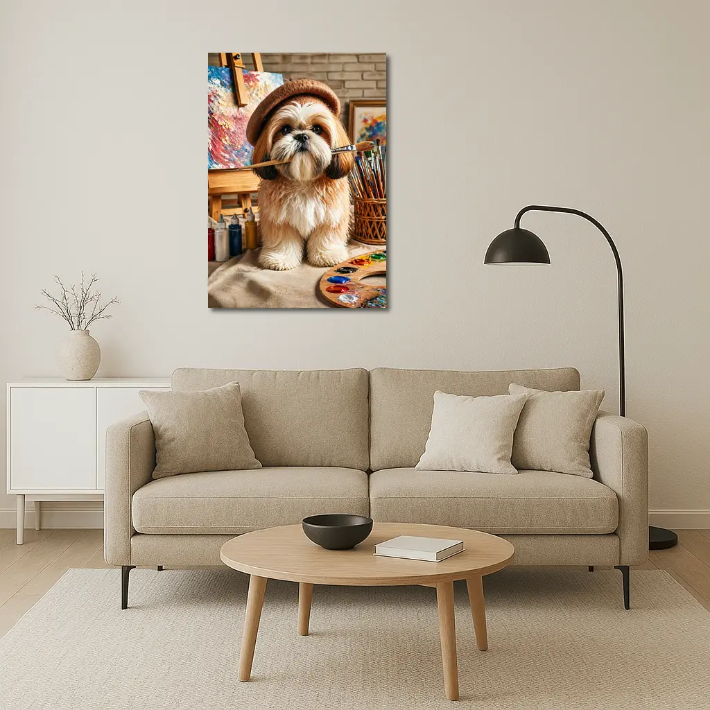 Shih Tzu Artist Dog Wearing Beret Studio – Wall Art