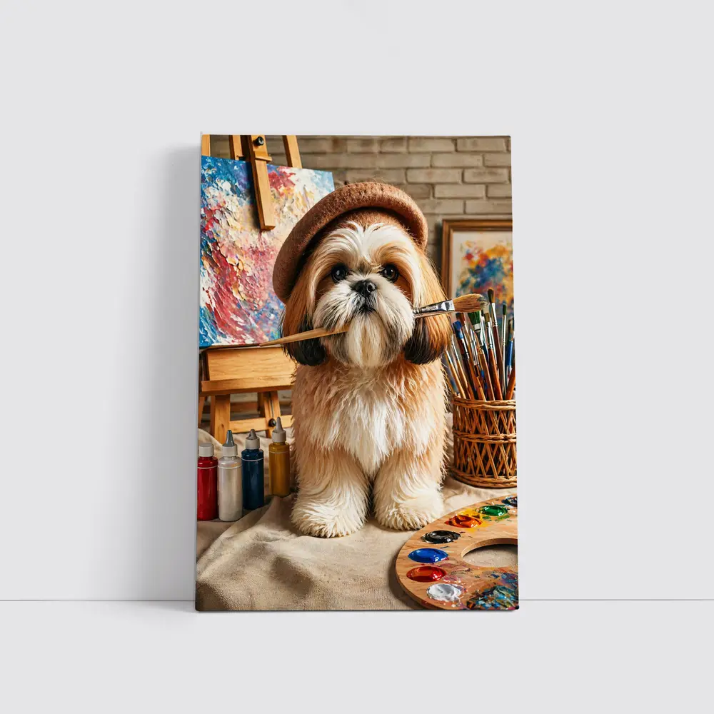 Shih Tzu Artist Dog Wearing Beret Studio – Wall Art