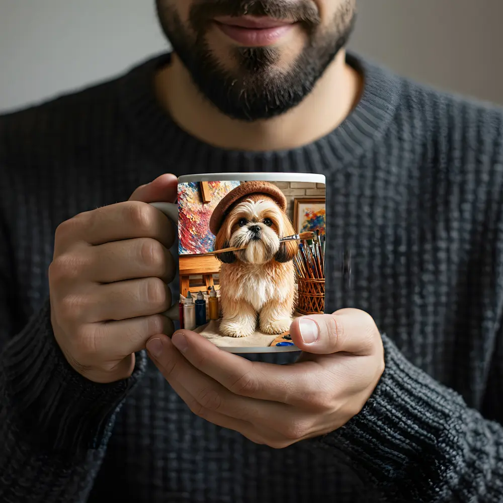 Shih Tzu Artist Dog Wearing Beret Studio – Mugs