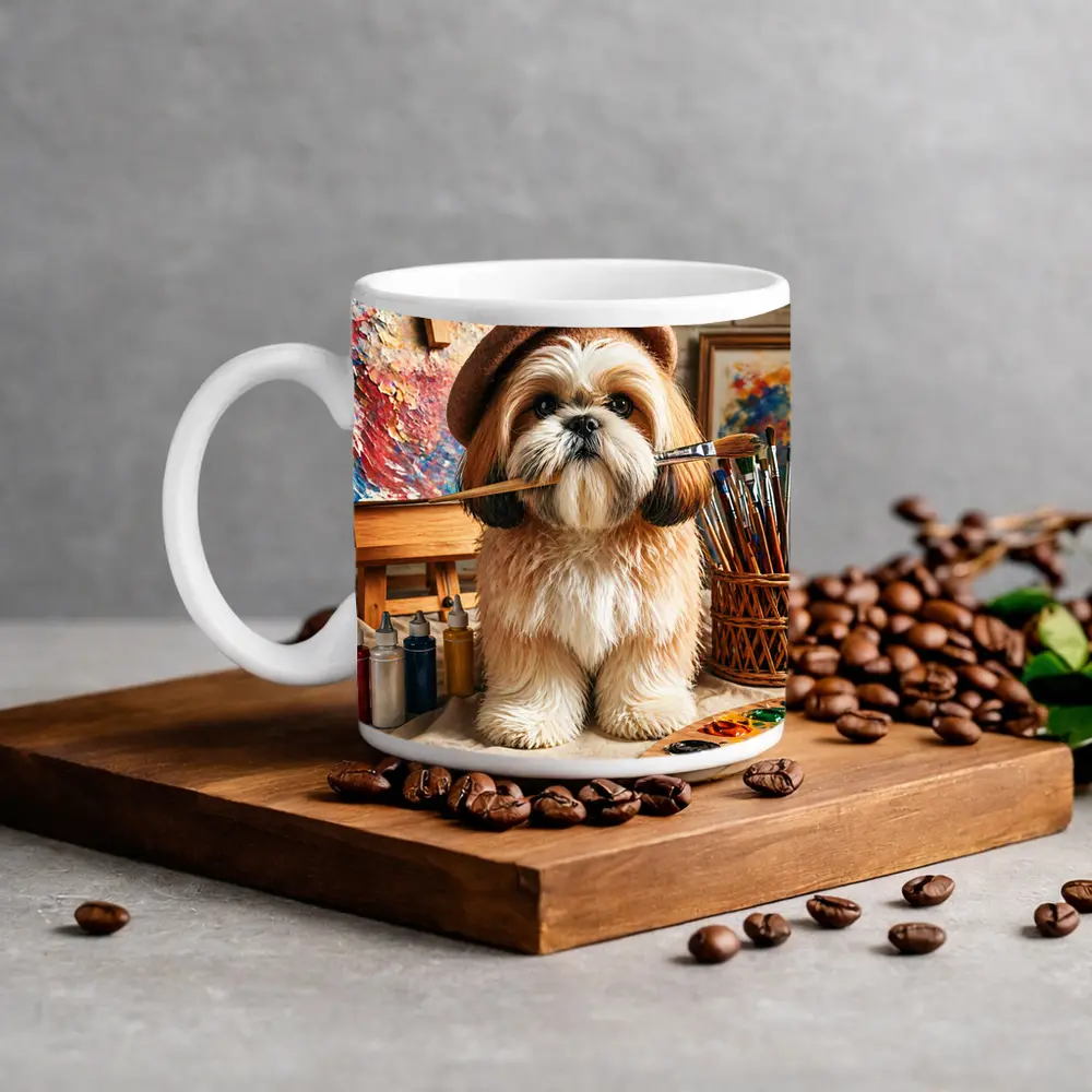 Shih Tzu Artist Dog Wearing Beret Studio – Mugs