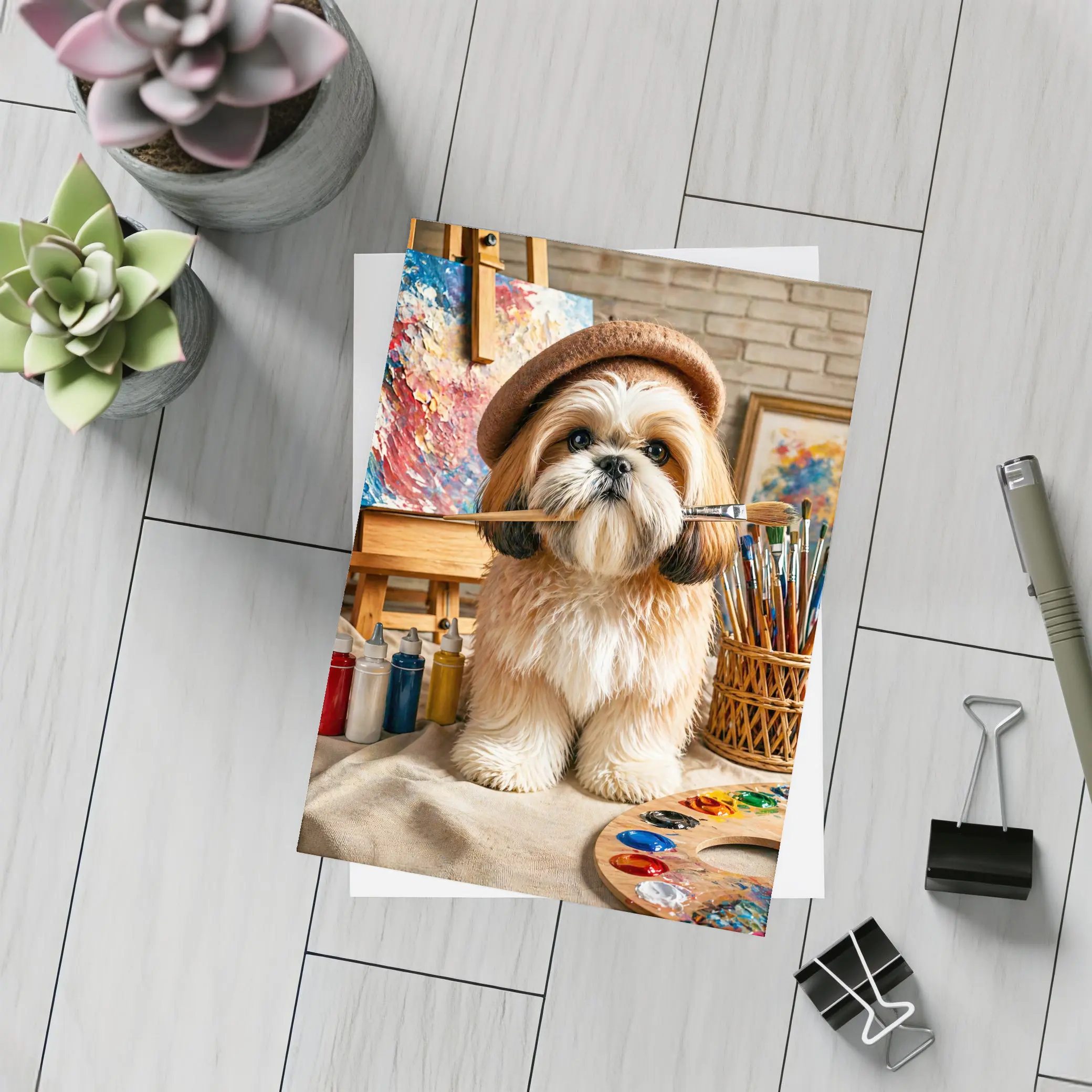 Shih Tzu Artist Dog Wearing Beret Studio – Postcards