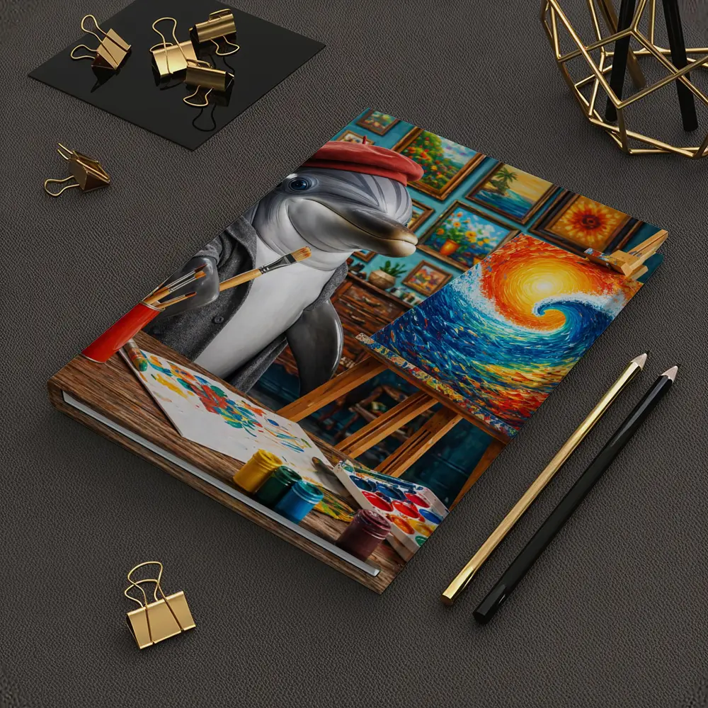 Dolphin Artist Painting Wave in Studio – Notebooks
