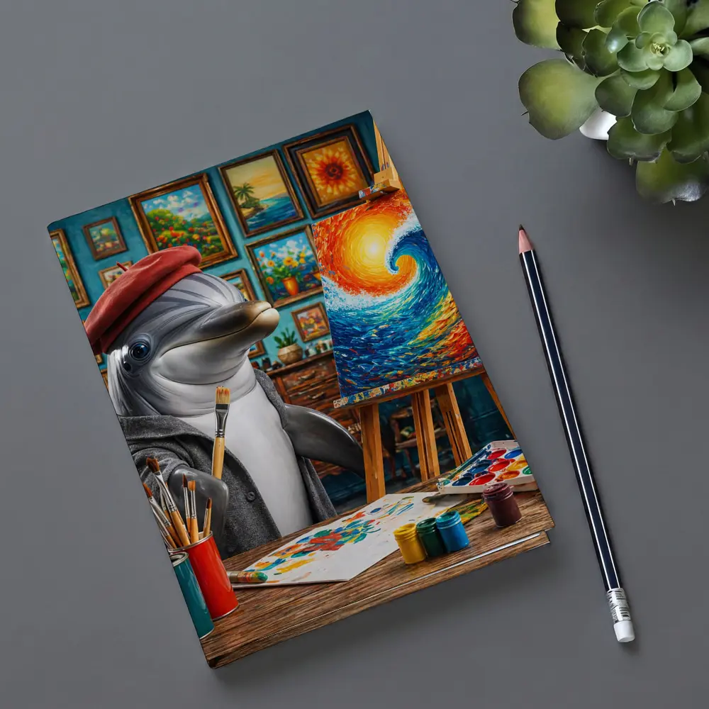 Dolphin Artist Painting Wave in Studio – Notebooks