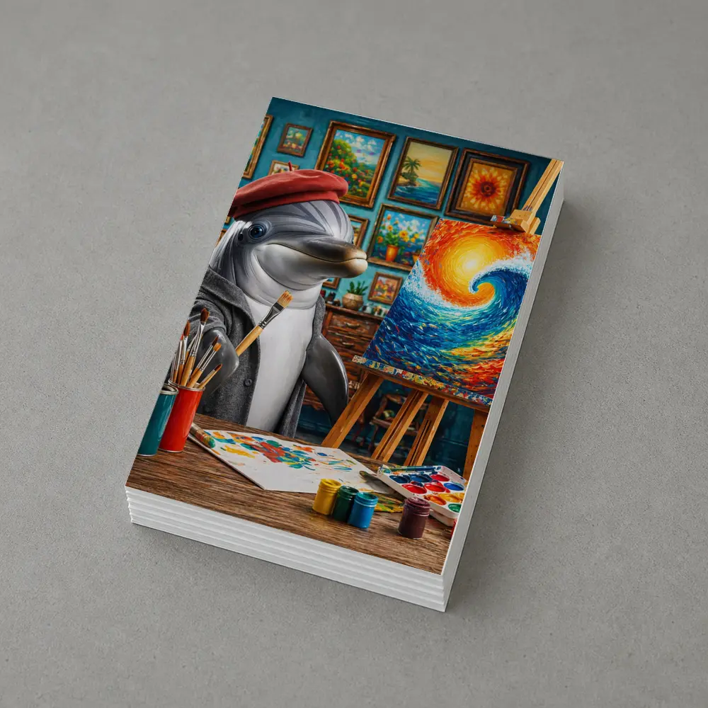Dolphin Artist Painting Wave in Studio – Postcards