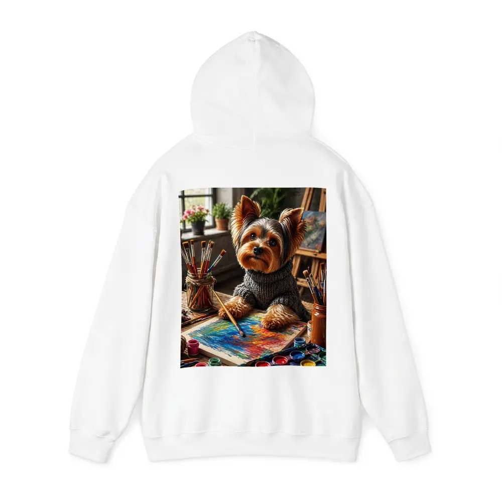Yorkshire Terrier Artist Painting in Cozy Studio – Hoodies
