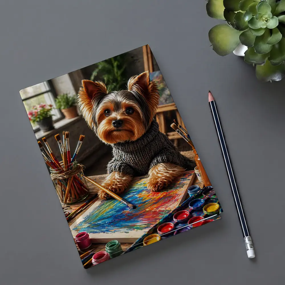 Yorkshire Terrier Artist Painting in Cozy Studio – Notebooks