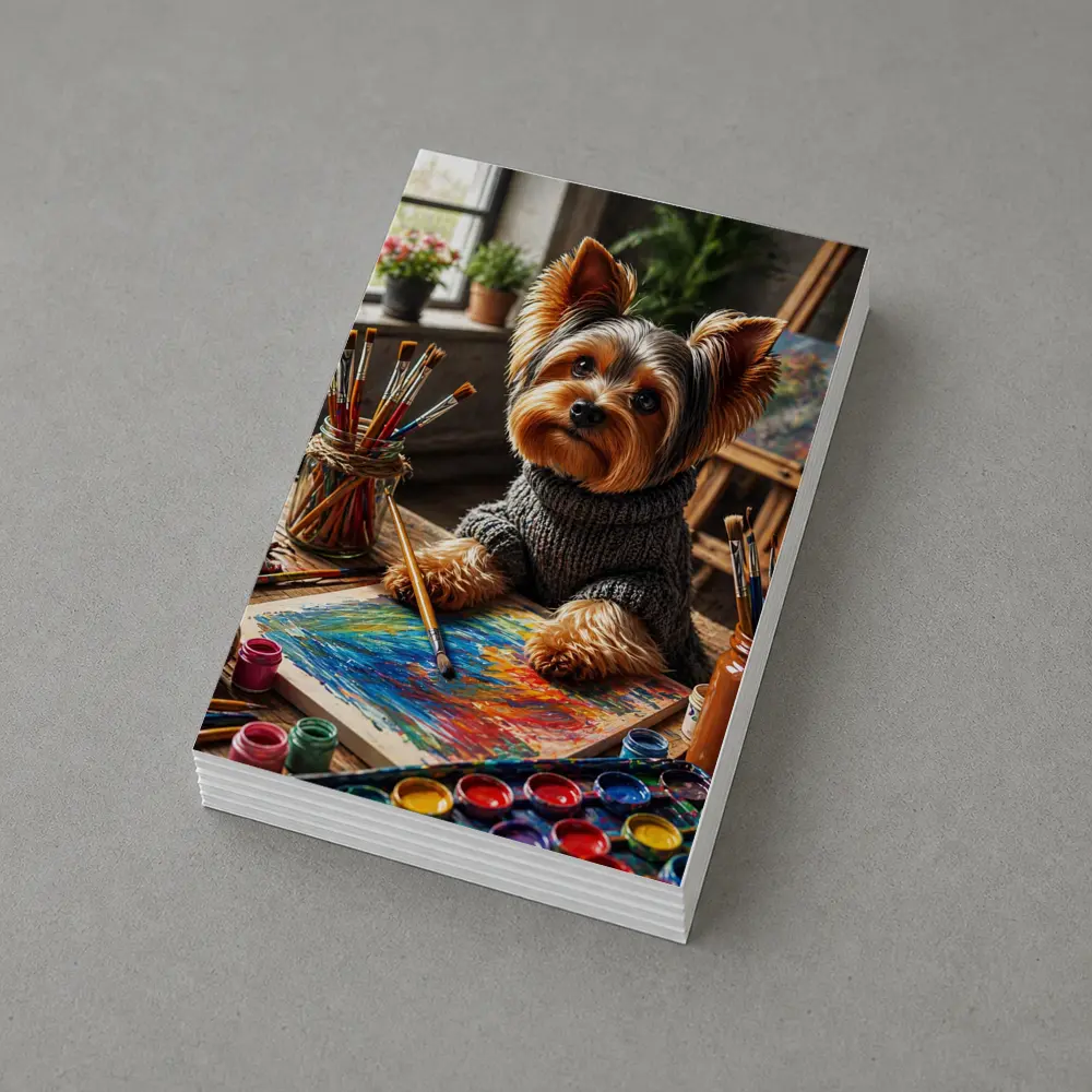 Yorkshire Terrier Artist Painting in Cozy Studio – Postcards