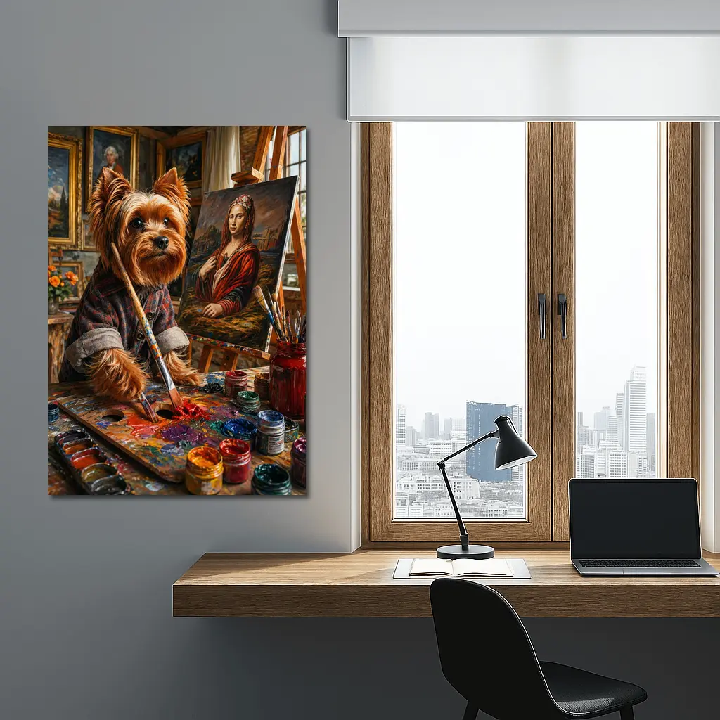 Yorkshire Terrier Artist Painting Mona Lisa – Wall Art