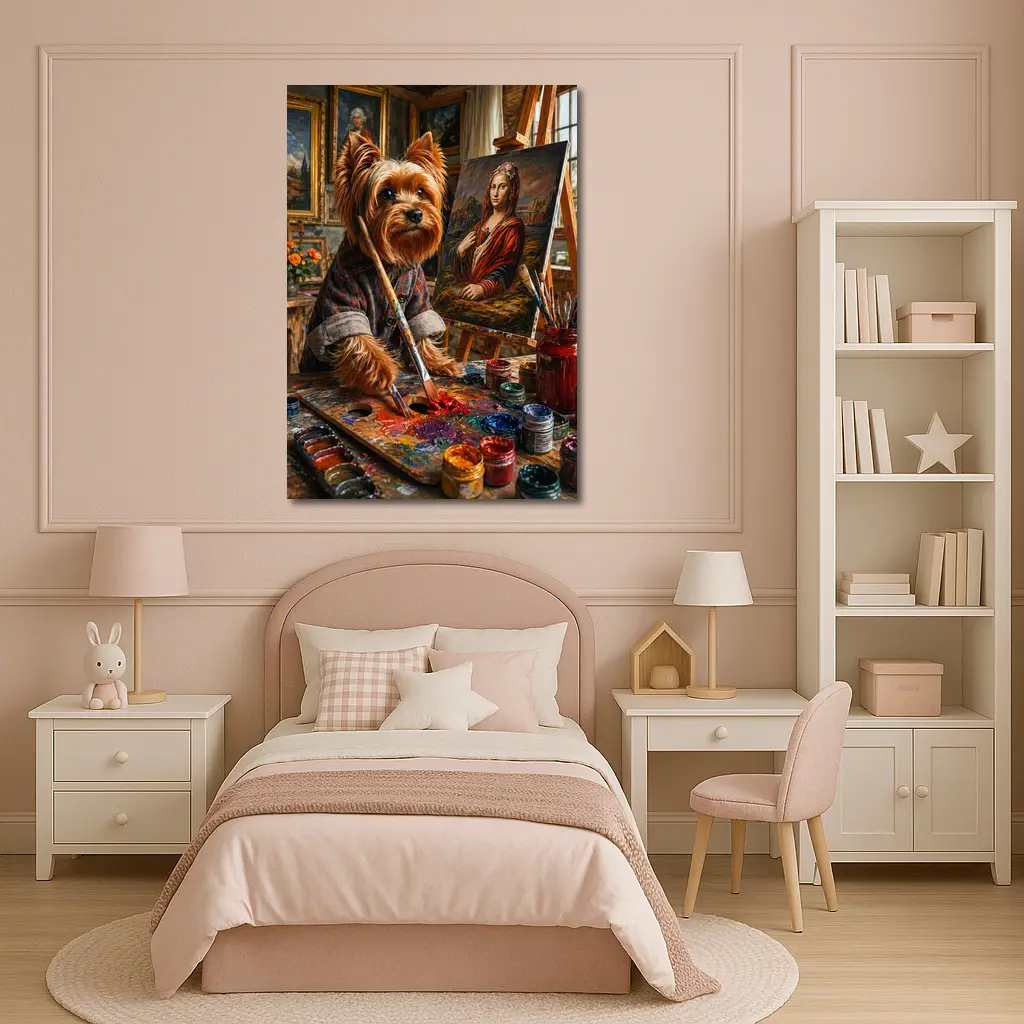 Yorkshire Terrier Artist Painting Mona Lisa – Wall Art