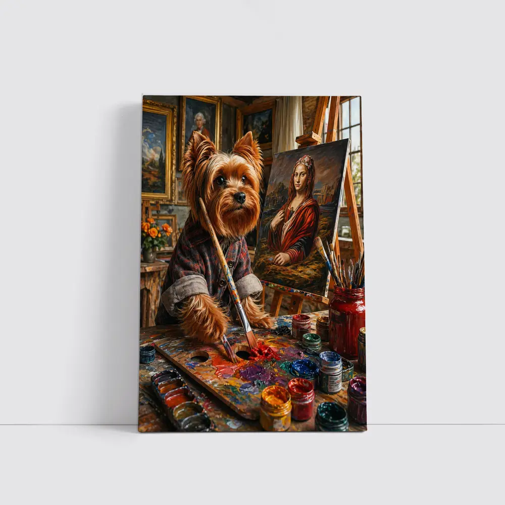 Yorkshire Terrier Artist Painting Mona Lisa – Wall Art