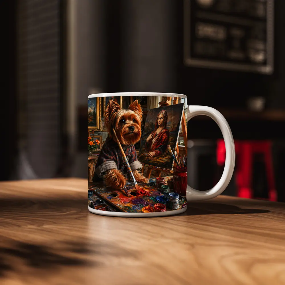 Yorkshire Terrier Artist Painting Mona Lisa – Mugs