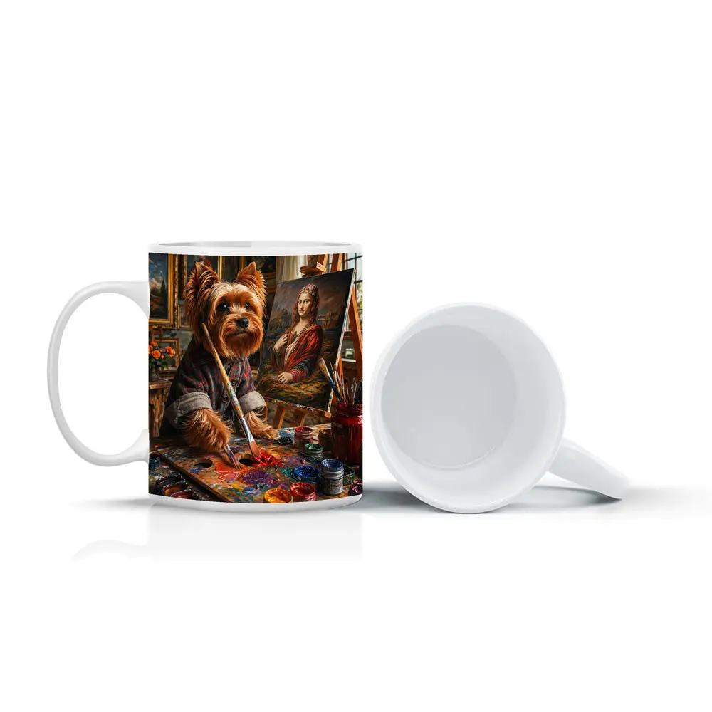 Yorkshire Terrier Artist Painting Mona Lisa – Mugs