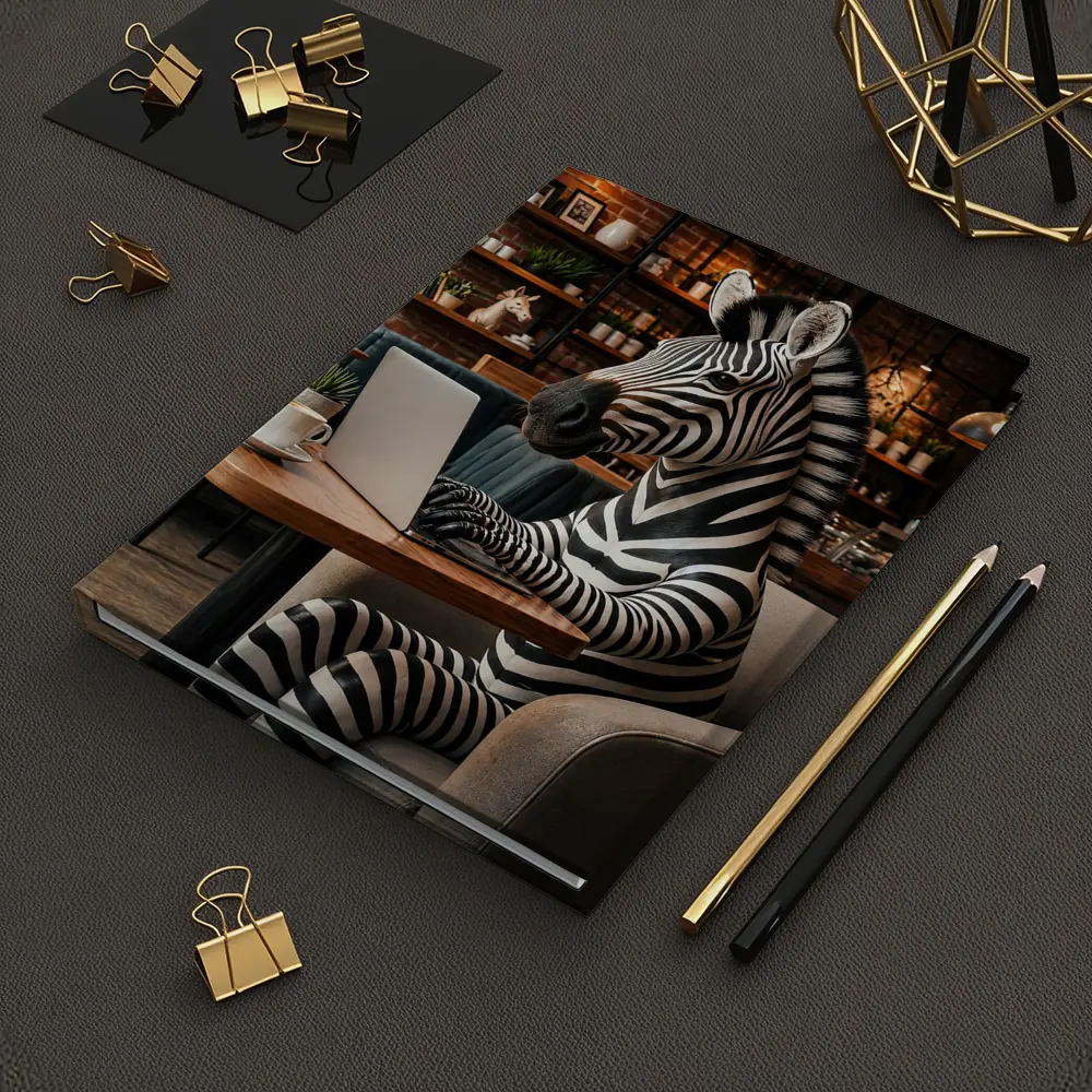 Zebra Working on Laptop in Cafe – Notebooks