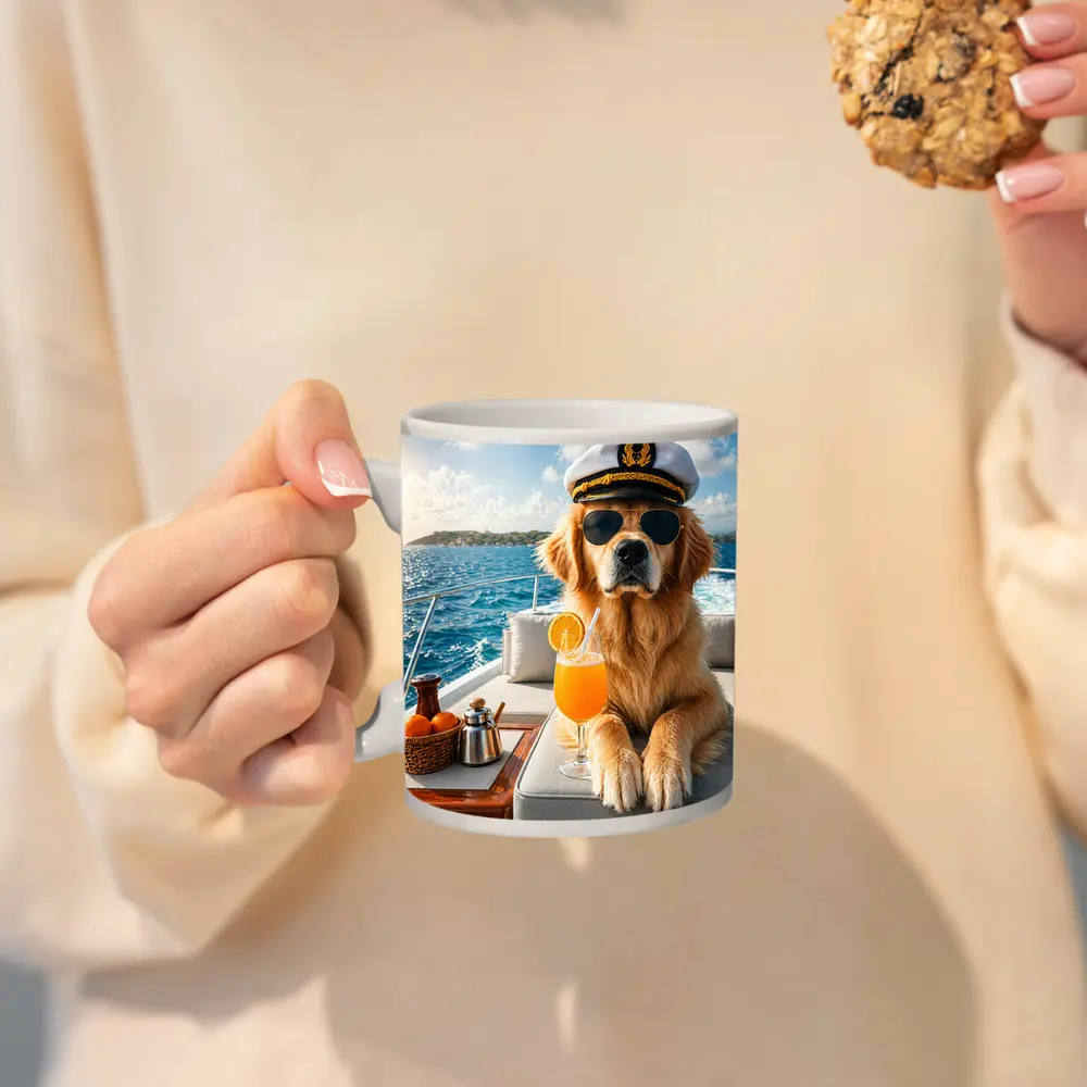 Golden Retriever Captain on Luxury Yacht – Mugs