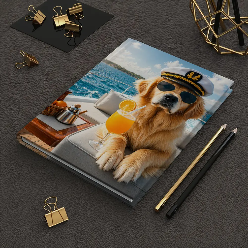 Golden Retriever Captain on Luxury Yacht – Notebooks