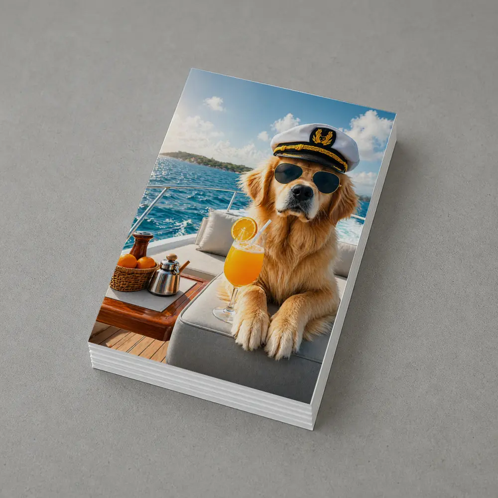 Golden Retriever Captain on Luxury Yacht – Postcards