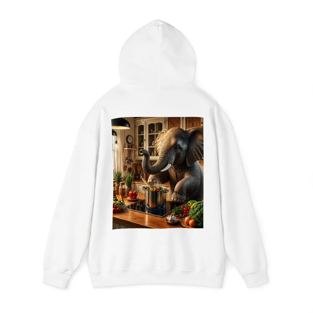 Elephant Cooking Vegetables in Cozy Kitchen – Hoodies