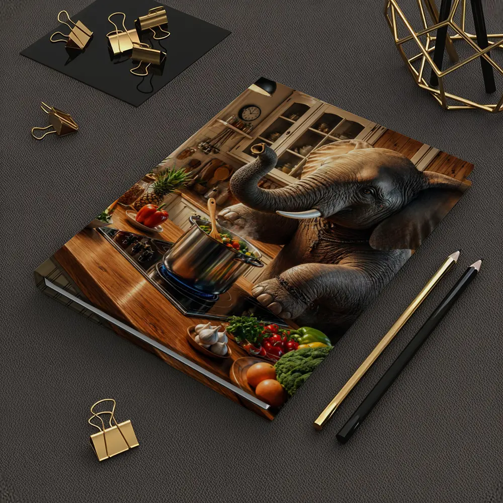 Elephant Cooking Vegetables in Cozy Kitchen – Notebooks