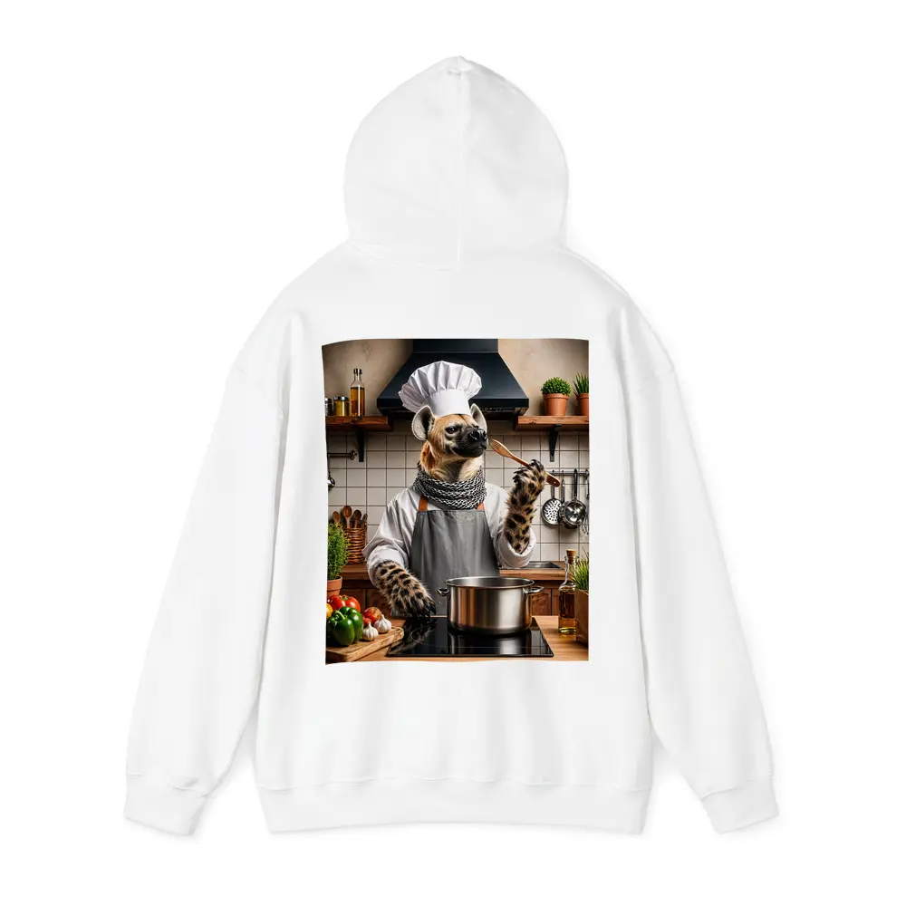 Hyena Chef Cooking in Rustic Kitchen – Hoodies