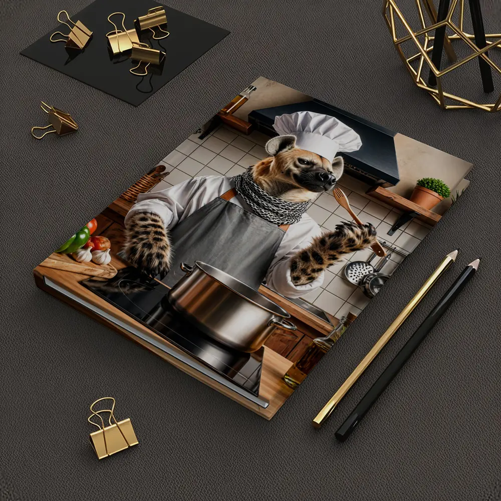 Hyena Chef Cooking in Rustic Kitchen – Notebooks
