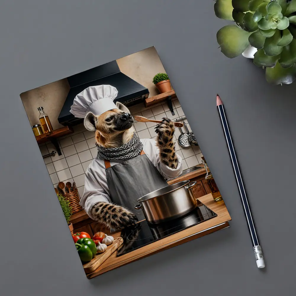 Hyena Chef Cooking in Rustic Kitchen – Notebooks