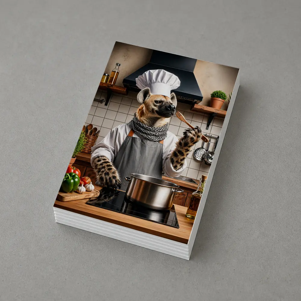 Hyena Chef Cooking in Rustic Kitchen – Postcards
