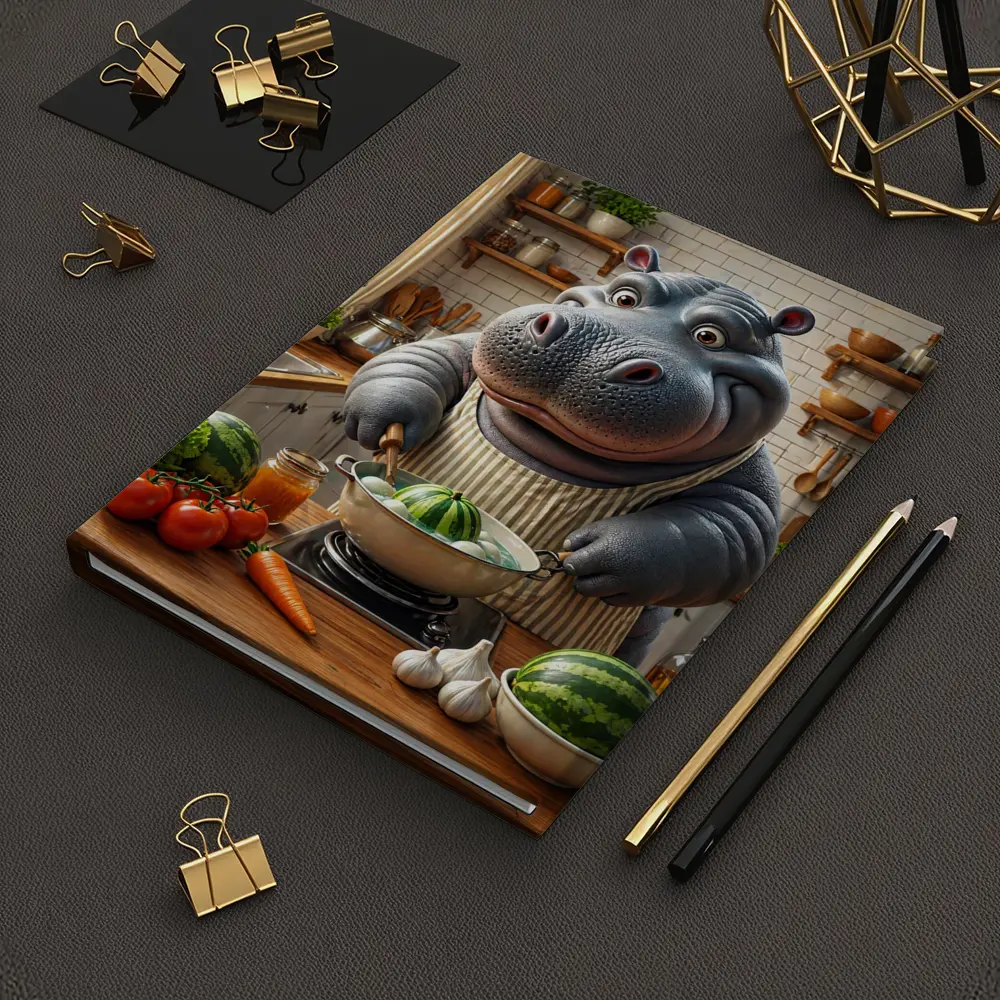 Hippo Chef Cooking in Cozy Kitchen – Notebooks