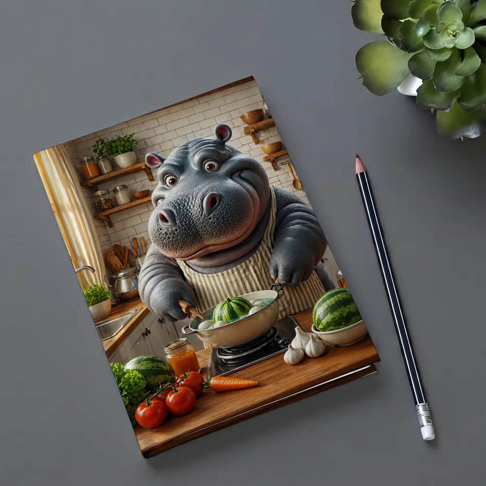 Hippo Chef Cooking in Cozy Kitchen – Notebooks