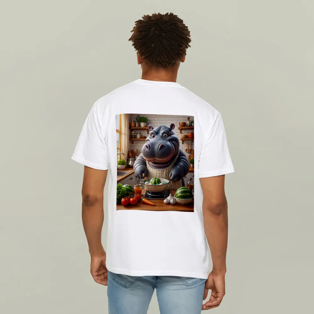 Hippo Chef Cooking in Cozy Kitchen – T-Shirts