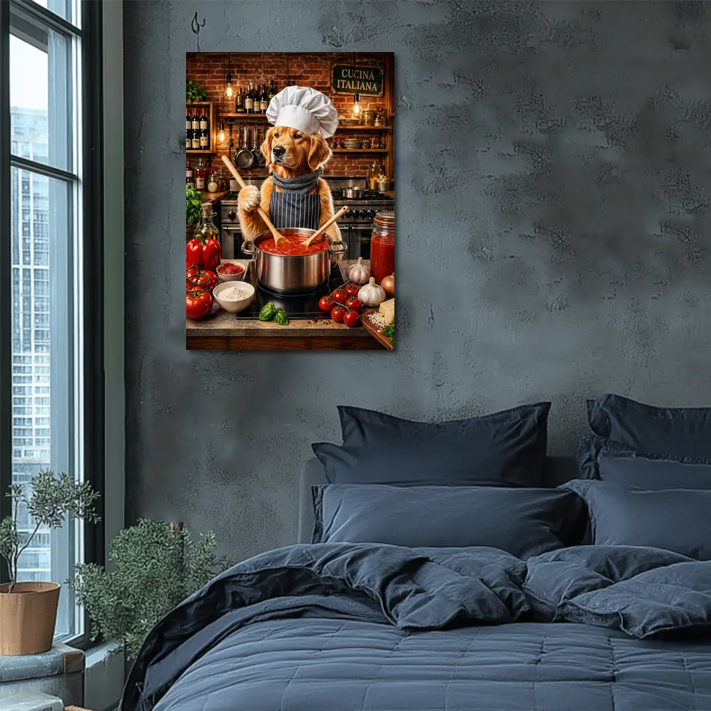 Golden Retriever Chef Cooking Italian Tomato Sauce – Wall Art
