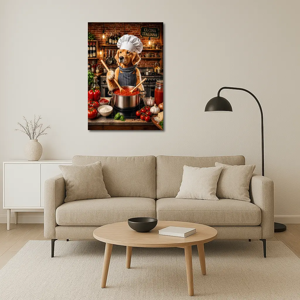 Golden Retriever Chef Cooking Italian Tomato Sauce – Wall Art