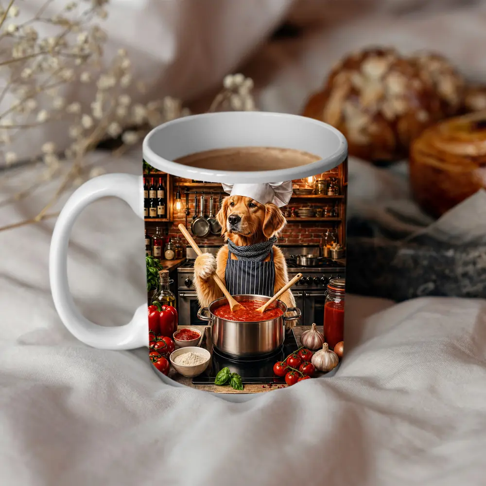 Golden Retriever Chef Cooking Italian Tomato Sauce – Mugs