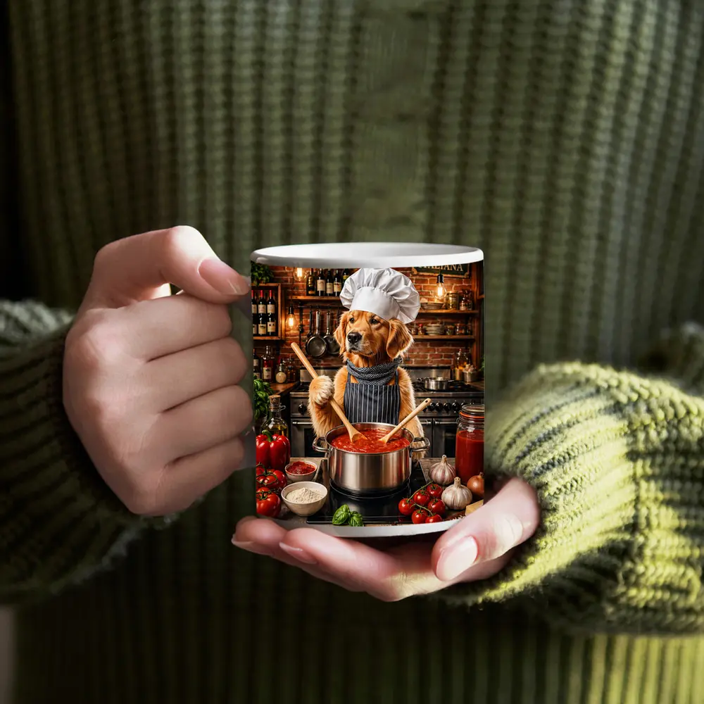 Golden Retriever Chef Cooking Italian Tomato Sauce – Mugs